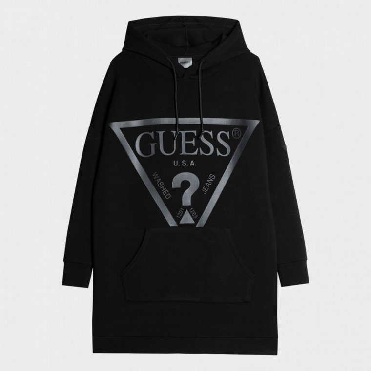 Damska bluza dresowa nierozpinana z kapturem GUESS ALISA LONG HOODED - antracytowy