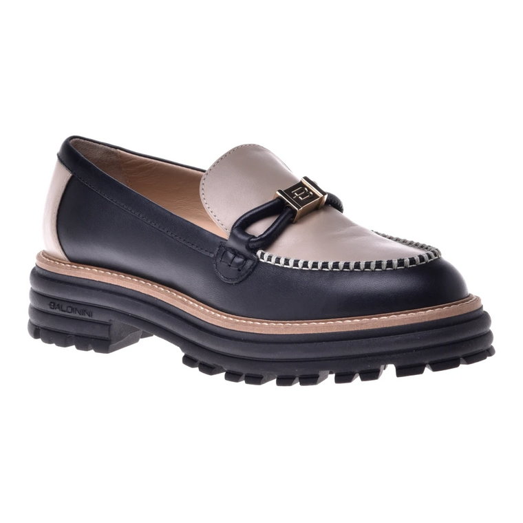 Black and taupe calfskin loafers Baldinini