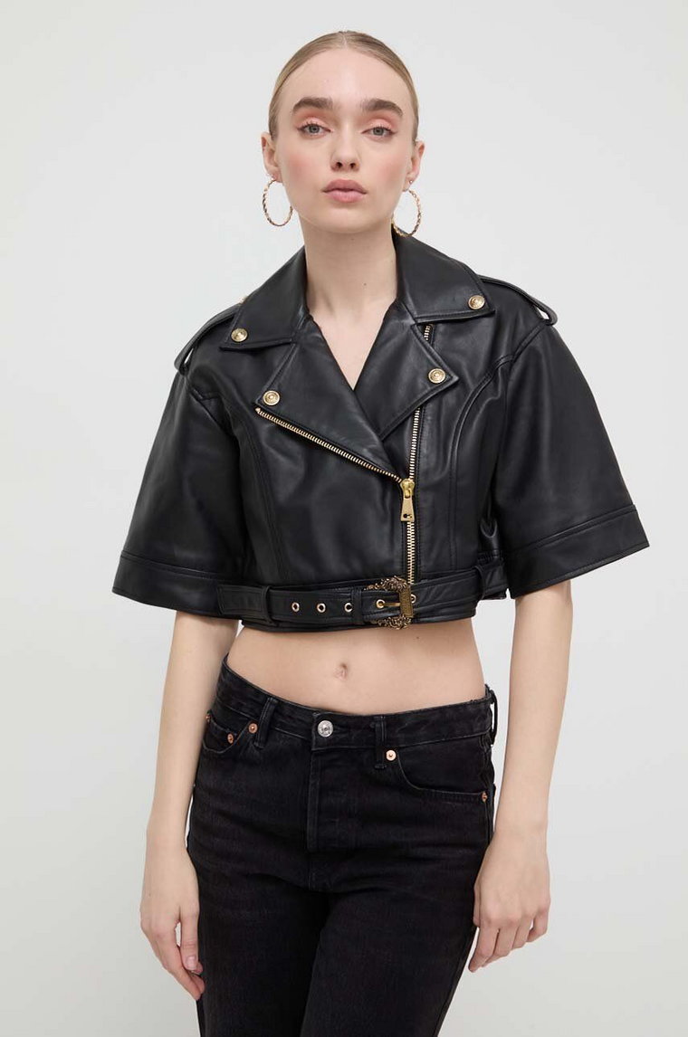 Versace Jeans Couture ramoneska skórzana damska kolor czarny przejściowa 76HAVP02 CP009