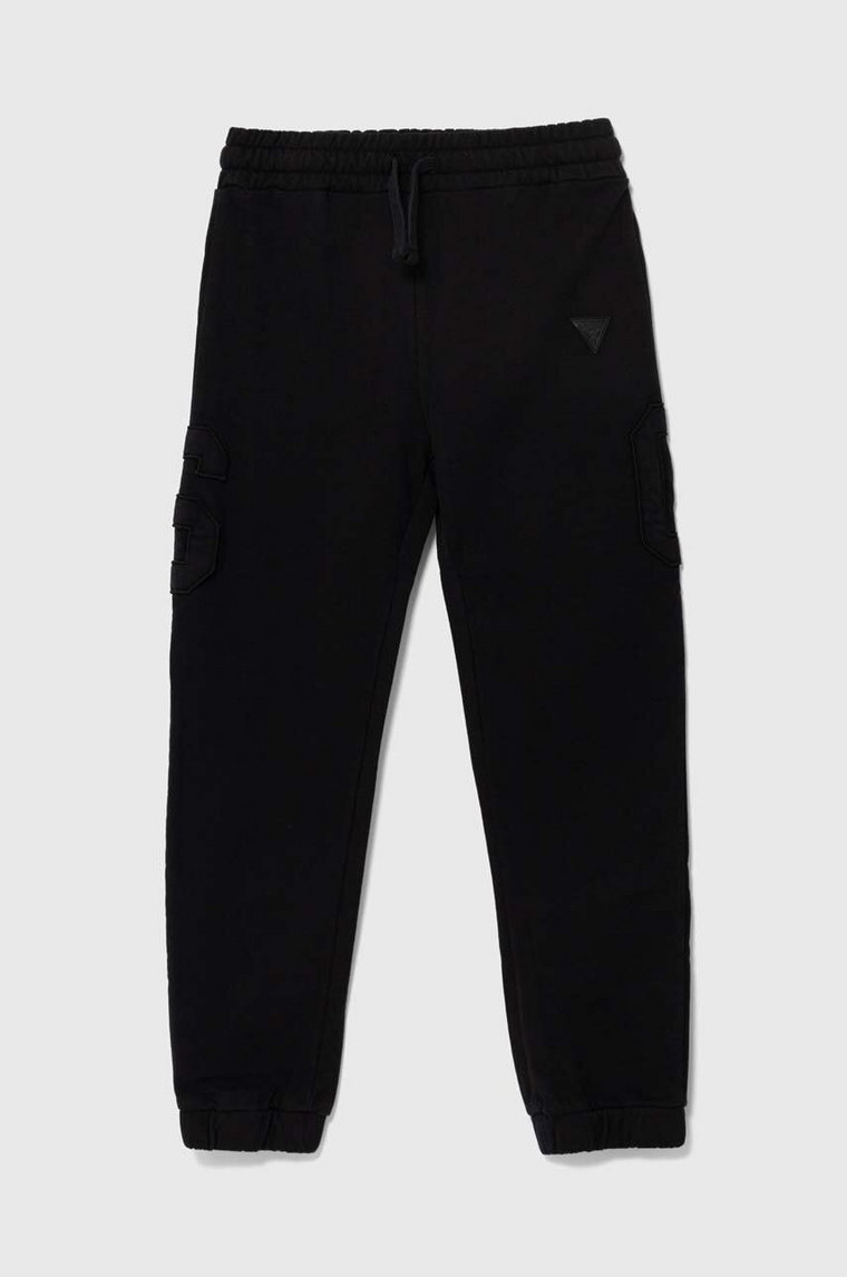 Guess spodnie dresowe bawełniane dziecięce kolor czarny gładkie L4YQ13 KAD73