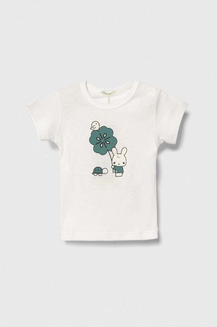 United Colors of Benetton t-shirt bawełniany niemowlęcy kolor biały