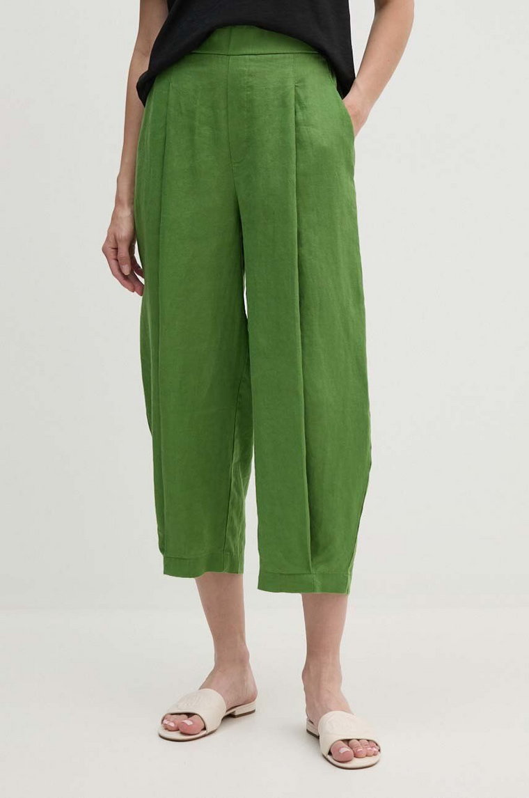 United Colors of Benetton spodnie lniane kolor zielony szerokie high waist