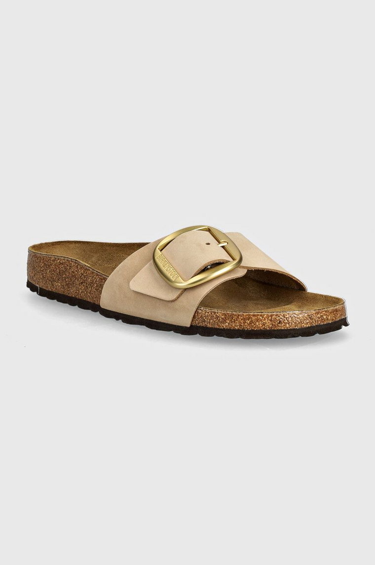 Birkenstock klapki nubukowe Madrid Big Buckle kolor beżowy 1024009