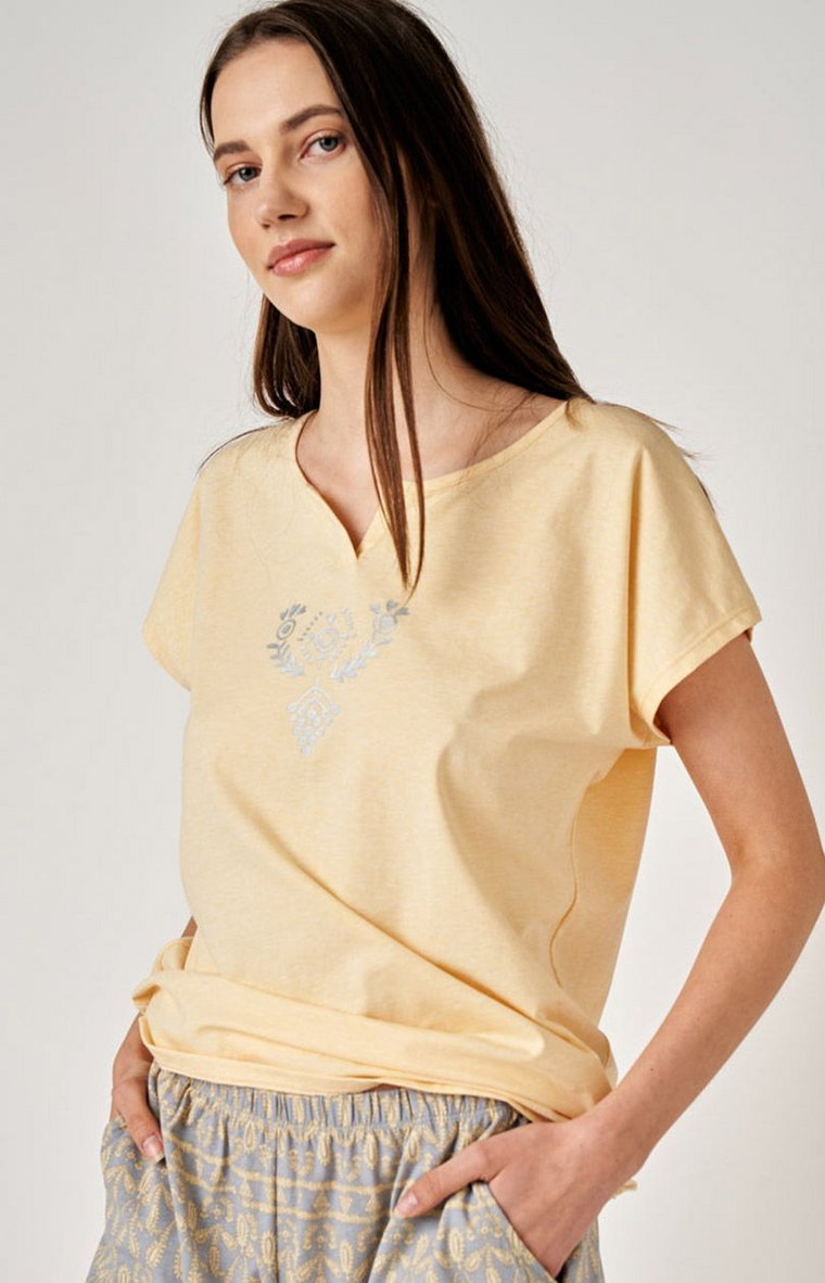 Key letnia bawełniana piżama z motywem haftu LNS 795 A24, Kolor żółto-szary, Rozmiar 2XL, Key