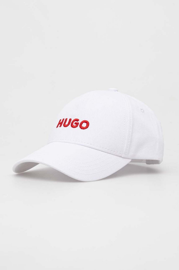 HUGO czapka z daszkiem bawełniana kolor biały z aplikacją 50496033