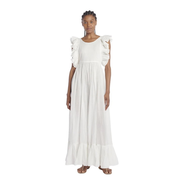 Biała Sukienka Maxi z Woalu Laurence Bras