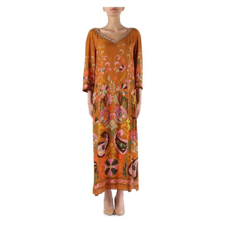 Sukienka kaftan z dekoracyjnym nadrukiem Maliparmi