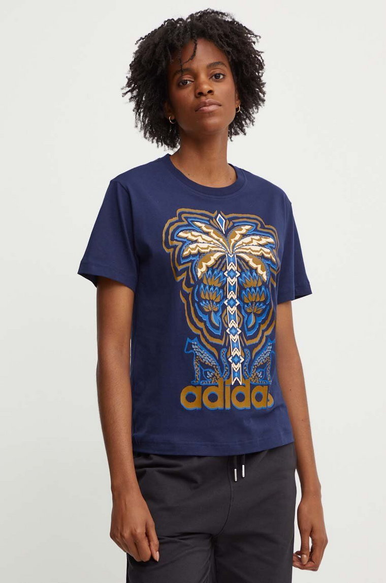 adidas t-shirt bawełniany x Farm Rio damski kolor granatowy IV9758