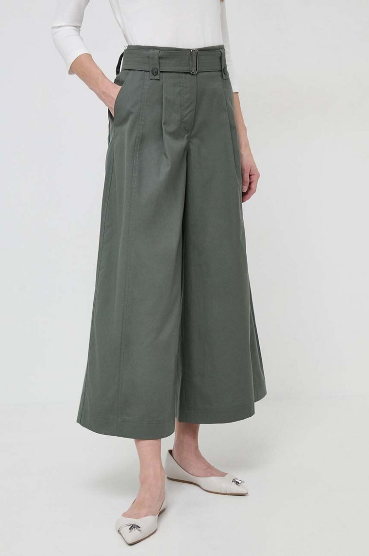 Weekend Max Mara spodnie bawełniane kolor zielony szerokie high waist 2415131101600