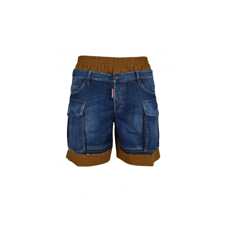 Denim Cargo Shorts z Bi-Materiałowym Yoke Dsquared2