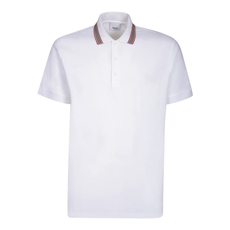 Minimalistyczna Biała Koszulka Polo z Paskowanym Kołnierzem Burberry