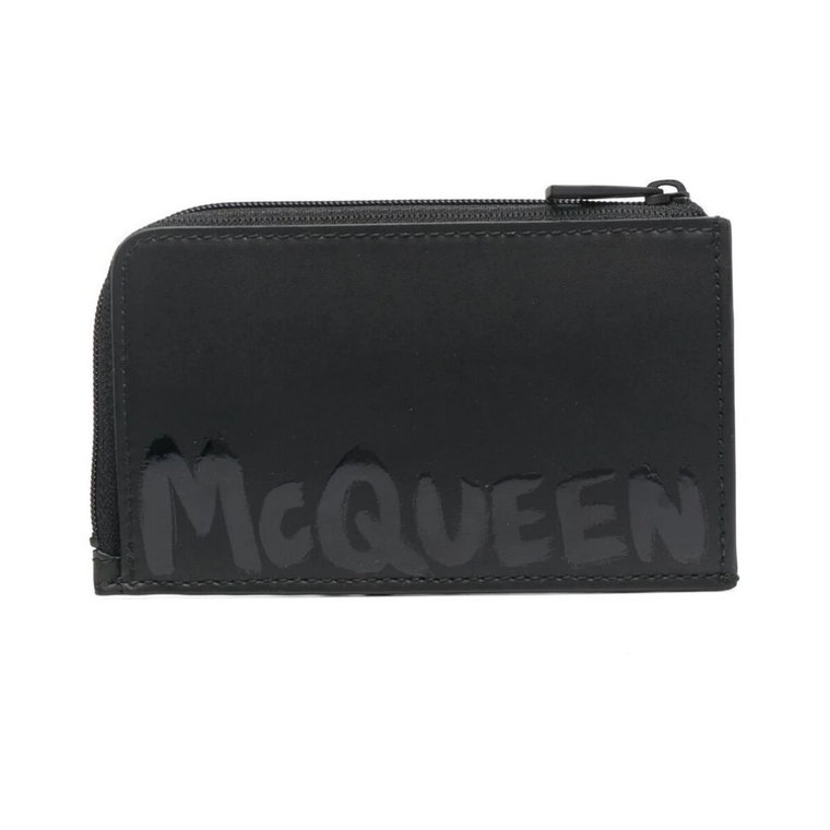 Czarna Skórzana Portmonetka z Wzorem Logo Alexander McQueen