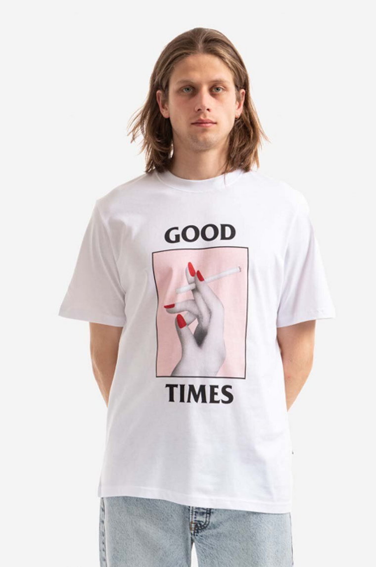 Wood Wood t-shirt bawełniany Bobby Good Times kolor biały z nadrukiem 50025706.2489-WHITE