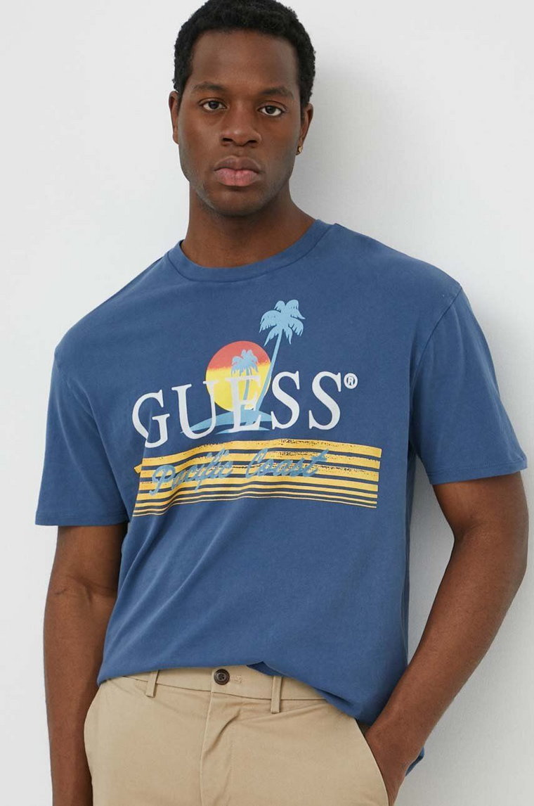 Guess t-shirt bawełniany PACIFIC męski kolor granatowy z nadrukiem M4GI41 KBZV1