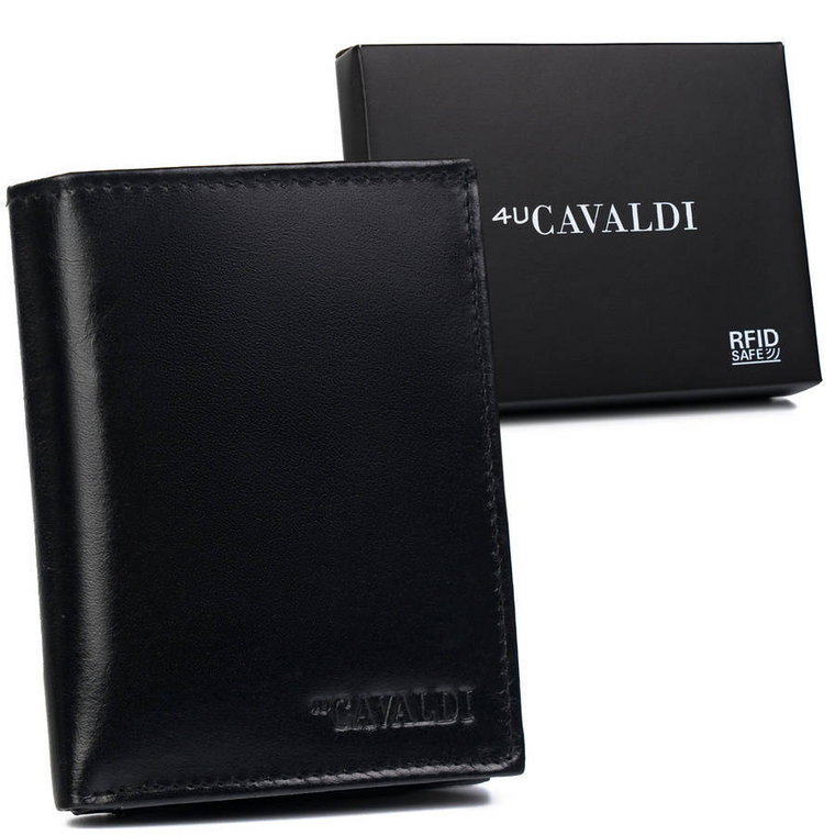 Czarny, skórzany portfel męski z zabezpieczeniem RFID Protect  Cavaldi