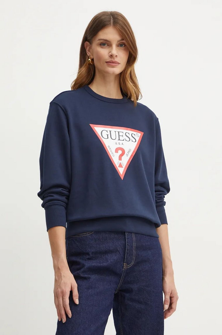 Guess bluza damska kolor granatowy z nadrukiem W2YQ16 KBA11