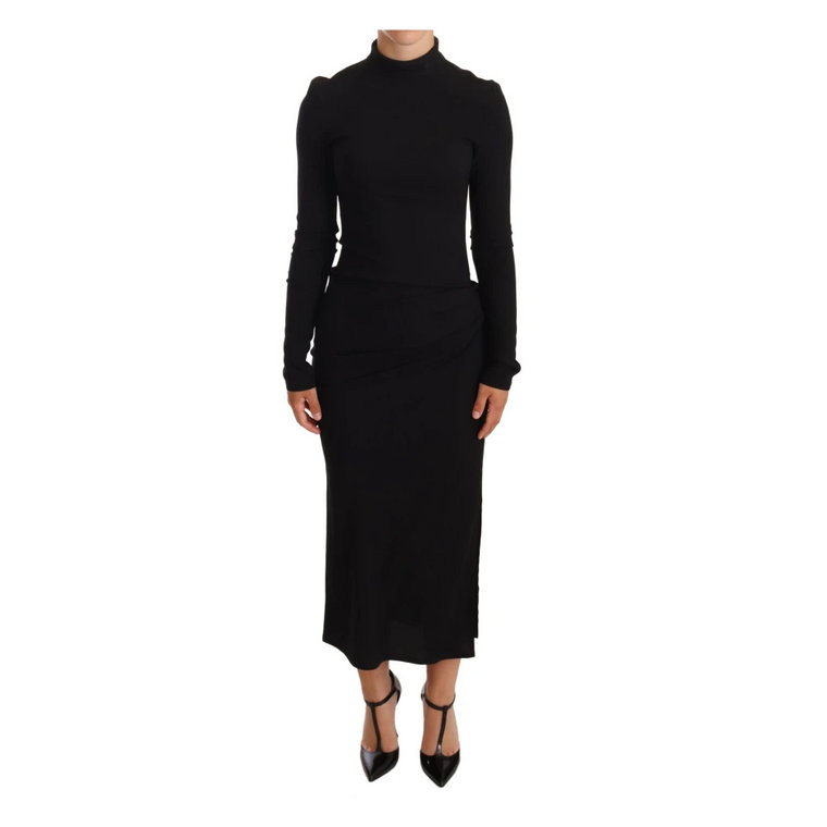 Czarna Sukienka Ołówkowa z Golfem i Rozcięciem Dolce & Gabbana