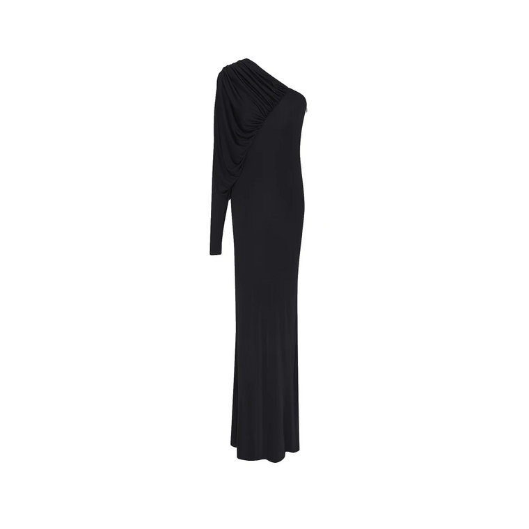 Czarna asymetryczna sukienka z długim rękawem Ss23 Saint Laurent