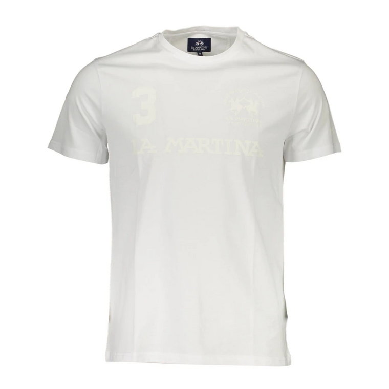 Biała Bawełniana Koszulka, Krótki Rękaw, Druk Logo La Martina