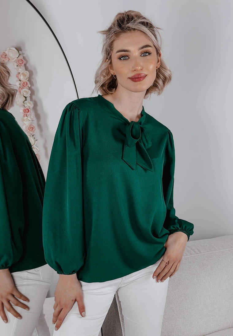 Elegancka bluzka z wiązaniem Elodie zielona 36