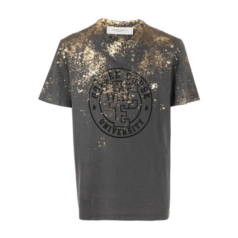 Anthracite T-Shirt z Dekoltem w Literę V Golden Goose