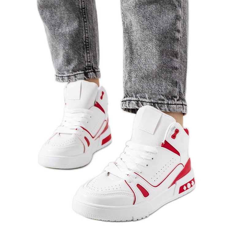 Czerwone sneakersy za kostkę Grandis białe