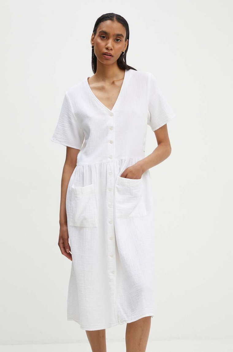 Marc O'Polo sukienka bawełniana DENIM kolor biały midi prosta 5000000212