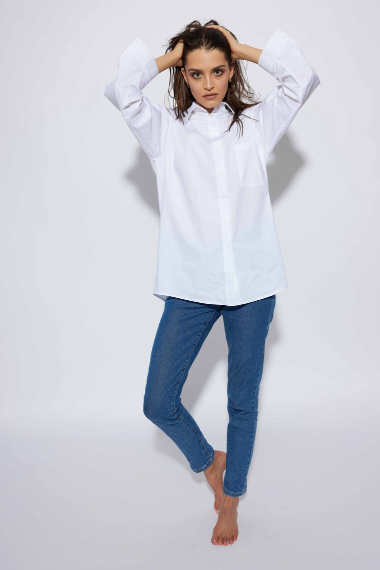 Bawełniana koszula oversize : Kolor - Biały, Rozmiar - XS/S