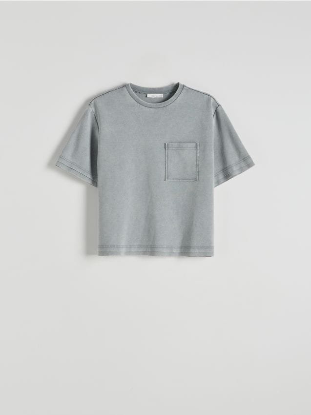 Reserved - T-shirt z melanżowej dzianiny - jasnoszary