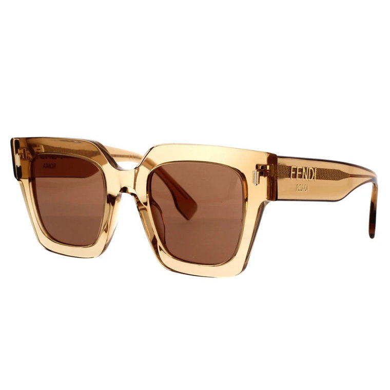 Okulary przeciwsłoneczne w kształcie kwadratu z brązowymi soczewkami i złotym logo Fendi Fendi