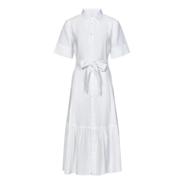 Biała lniana sukienka koszulowa z paskiem Polo Ralph Lauren