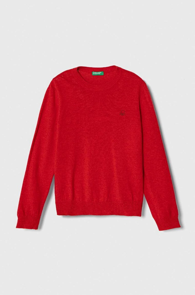 United Colors of Benetton sweter z domieszką wełny dziecięcy kolor czerwony lekki