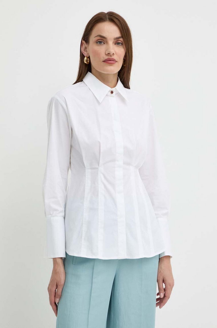 Marella koszula damska kolor biały slim z kołnierzykiem klasycznym 2413111061200