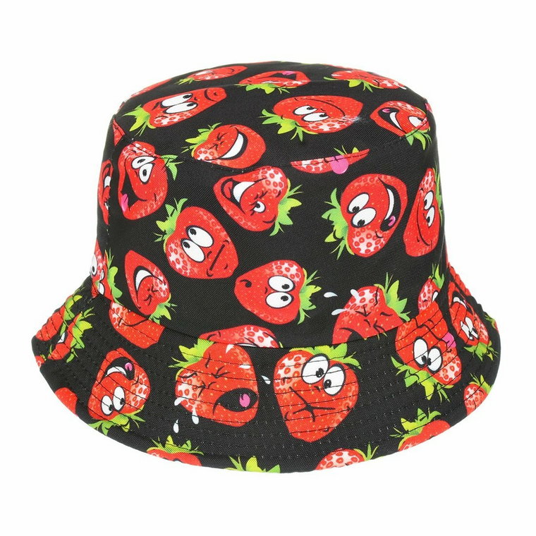 Kapelusz dwustronny bucket hat czapka czarna truskawka kap-m-27