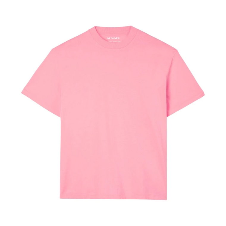 Różowa bawełniana koszulka z nadrukiem do prasowania Sunnei