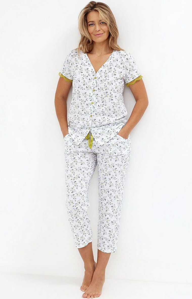 Piżama damska w kwiatowy print 244, Kolor biały-wzór, Rozmiar S, Cana