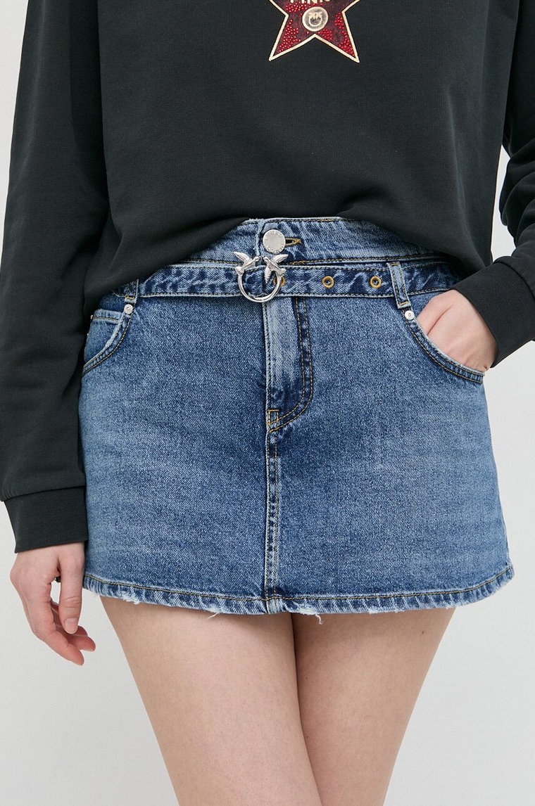 Pinko szorty jeansowe damskie kolor niebieski gładkie high waist