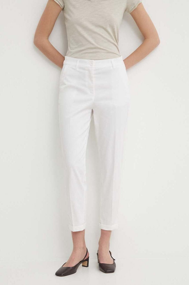 Sisley spodnie damskie kolor biały fason cygaretki high waist