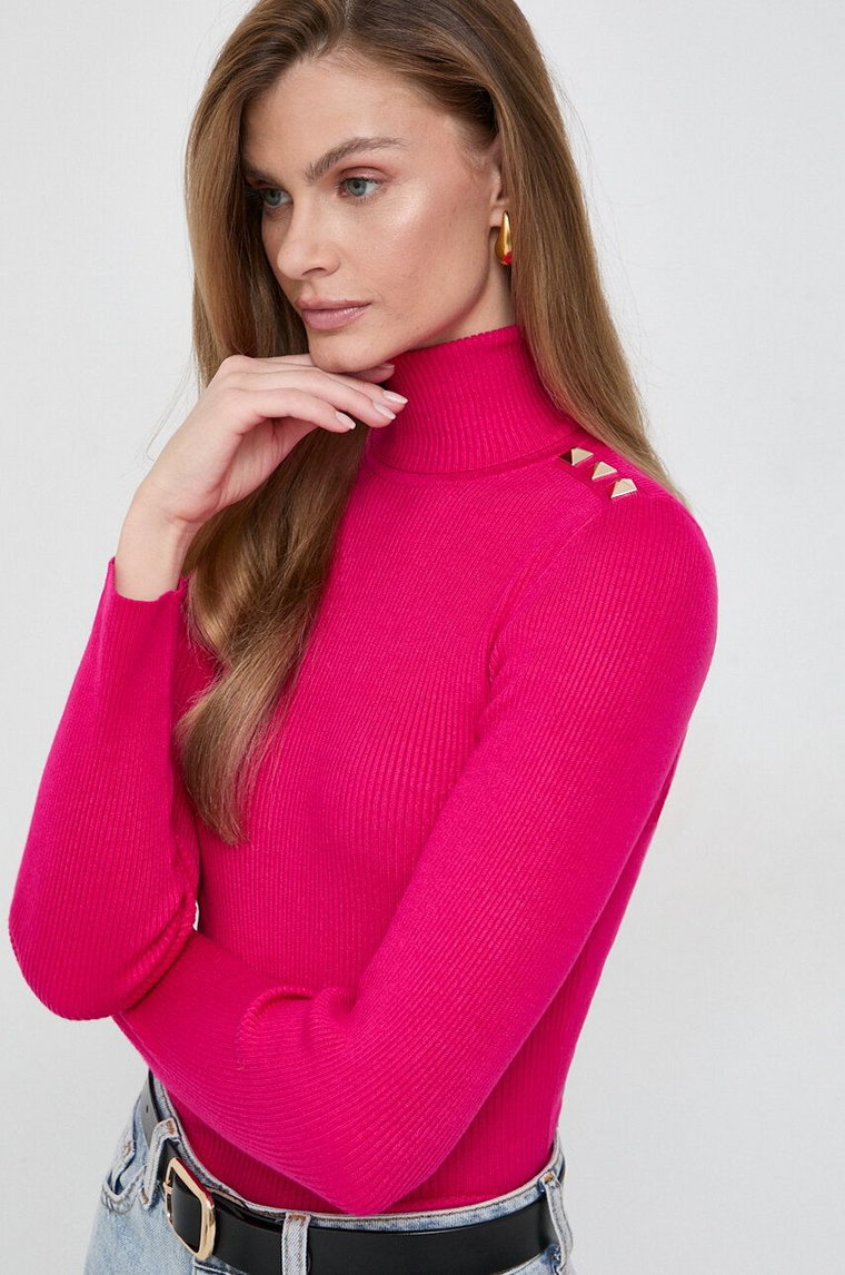 Morgan sweter MIBA damski kolor różowy lekki z golfem