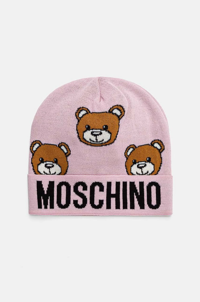 Moschino czapka wełniana kolor różowy z cienkiej dzianiny wełniana M3183 65433