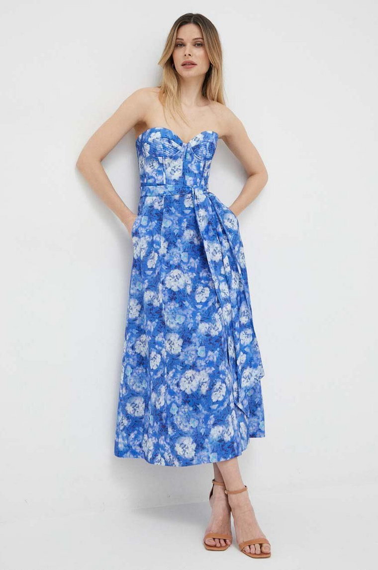 Bardot sukienka kolor niebieski mini rozkloszowana