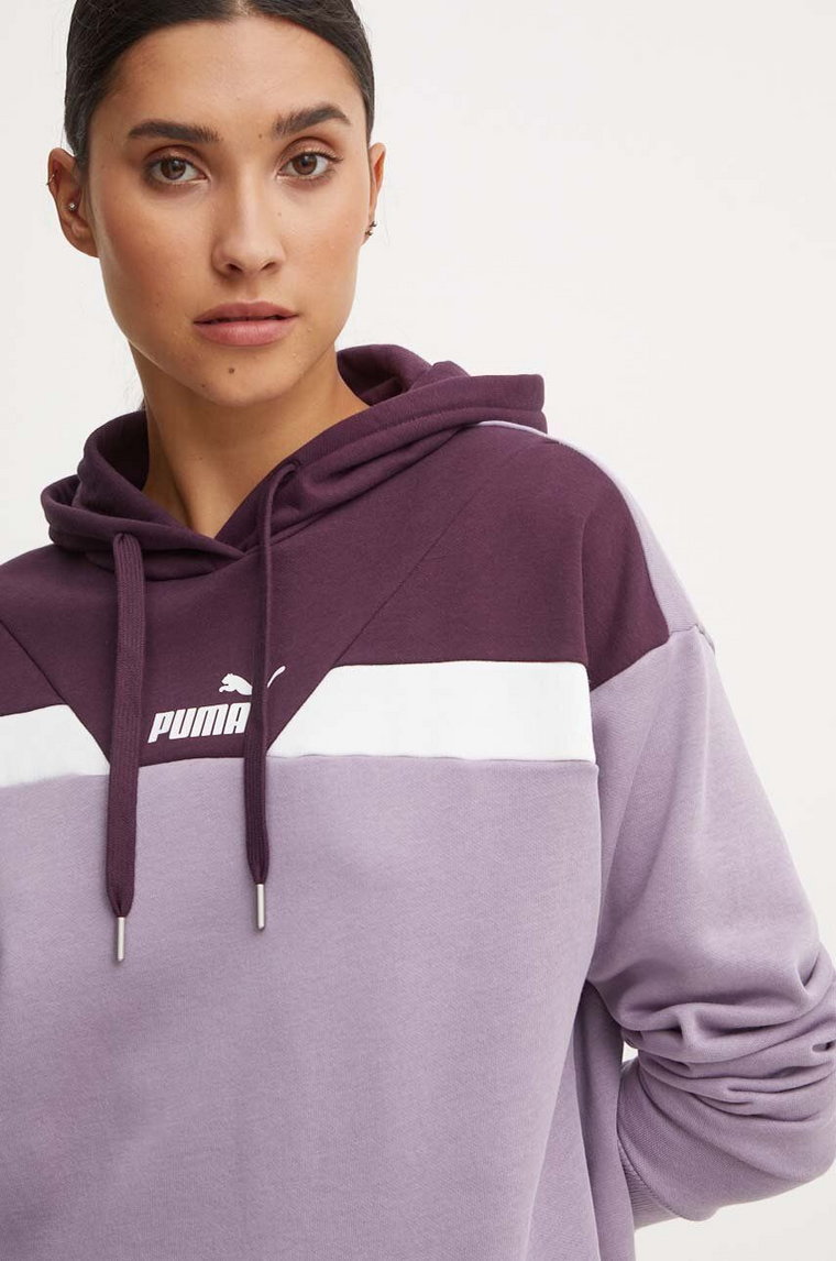 Puma bluza damska kolor fioletowy z kapturem wzorzysta 681647