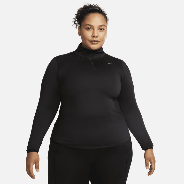 Damska koszulka do biegania z zamkiem 1/4 Nike Dri-FIT Swift UV (duże rozmiary) - Czerń