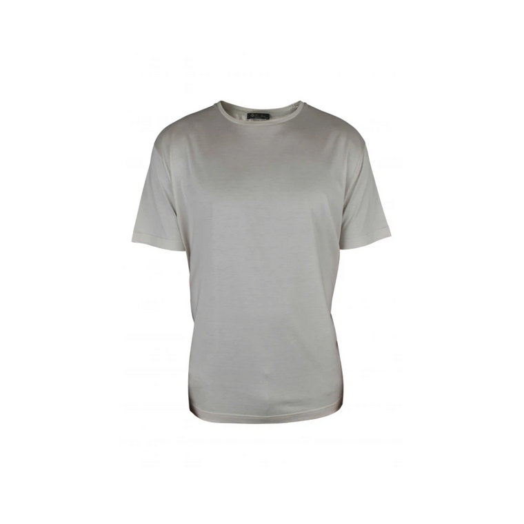 Beżowy T-shirt z mieszanki bawełny i jedwabiu dla mężczyzn Loro Piana