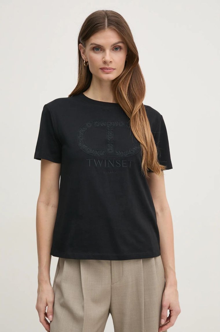 Twinset t-shirt bawełniany damski kolor czarny 251TP2072