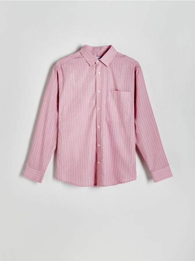 Reserved - Koszula comfort fit w paski - pastelowy róż