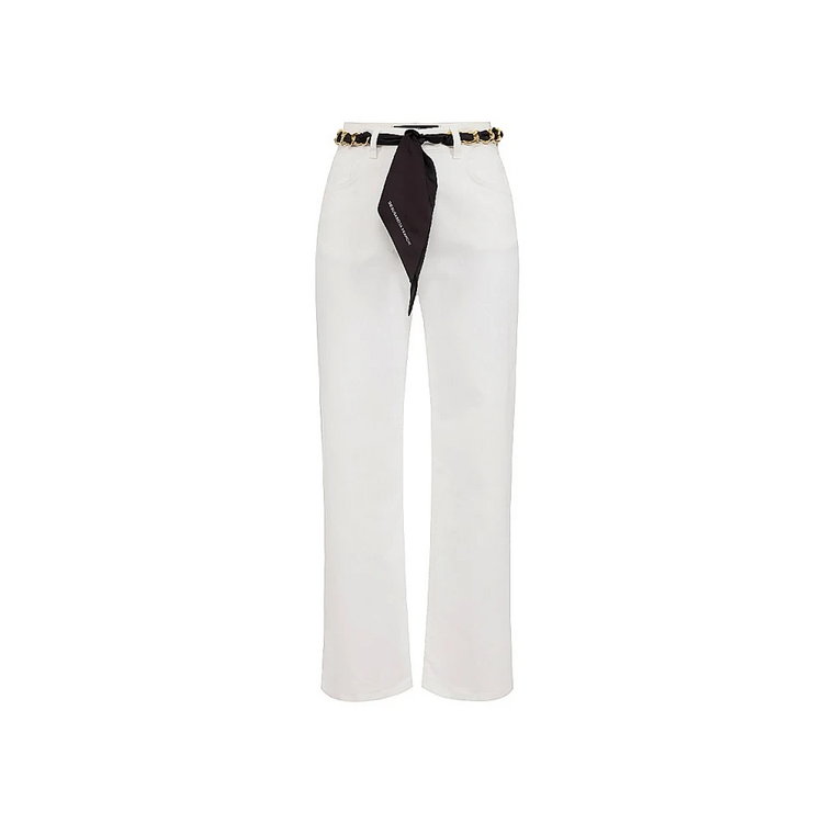 Ivory Cropped Palazzo Jeans z Paskiem Szalikiem Elisabetta Franchi