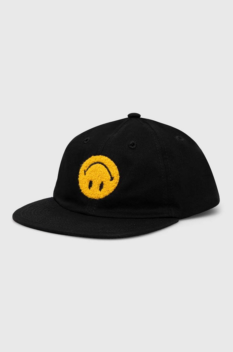 Market czapka z daszkiem bawełniana x Smiley kolor czarny z aplikacją