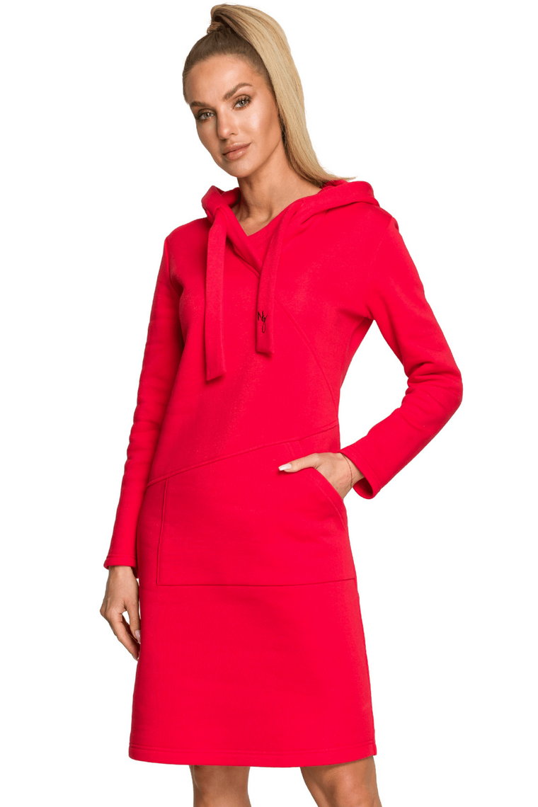 Sukienka sportowa jak długa bluza z kapturem czerwona bawełna premium