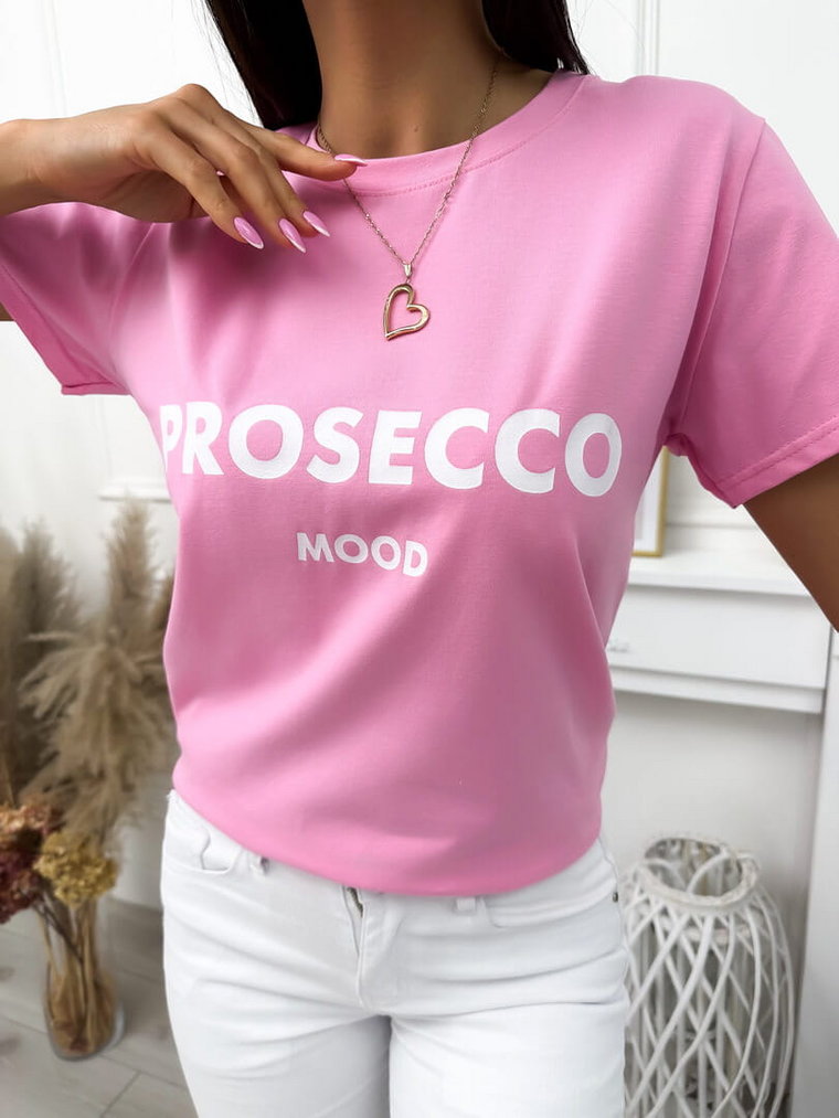 Różowy T-shirt z Nadrukiem
